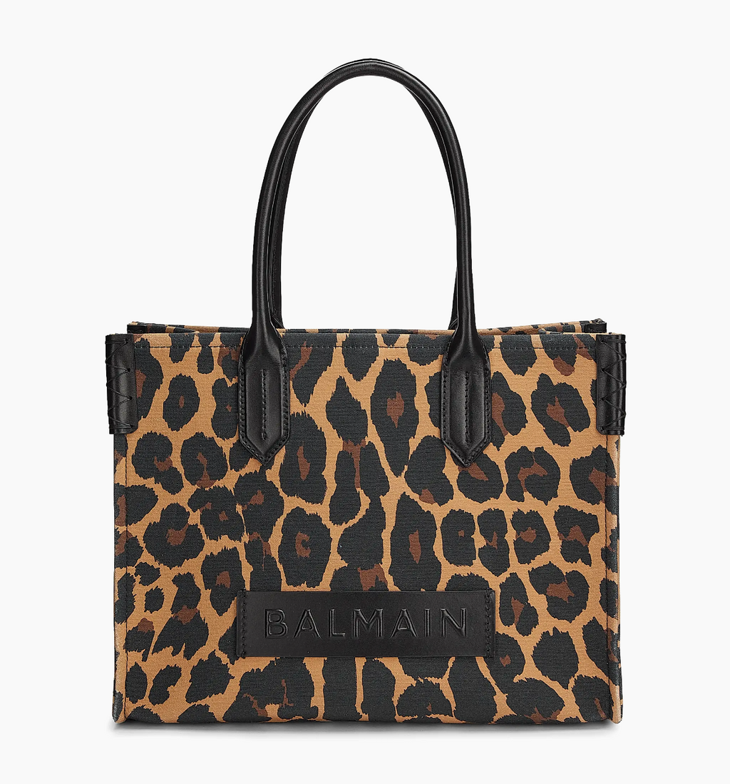 Balmain B-Army Leopard Printed Canvas Tote Bag