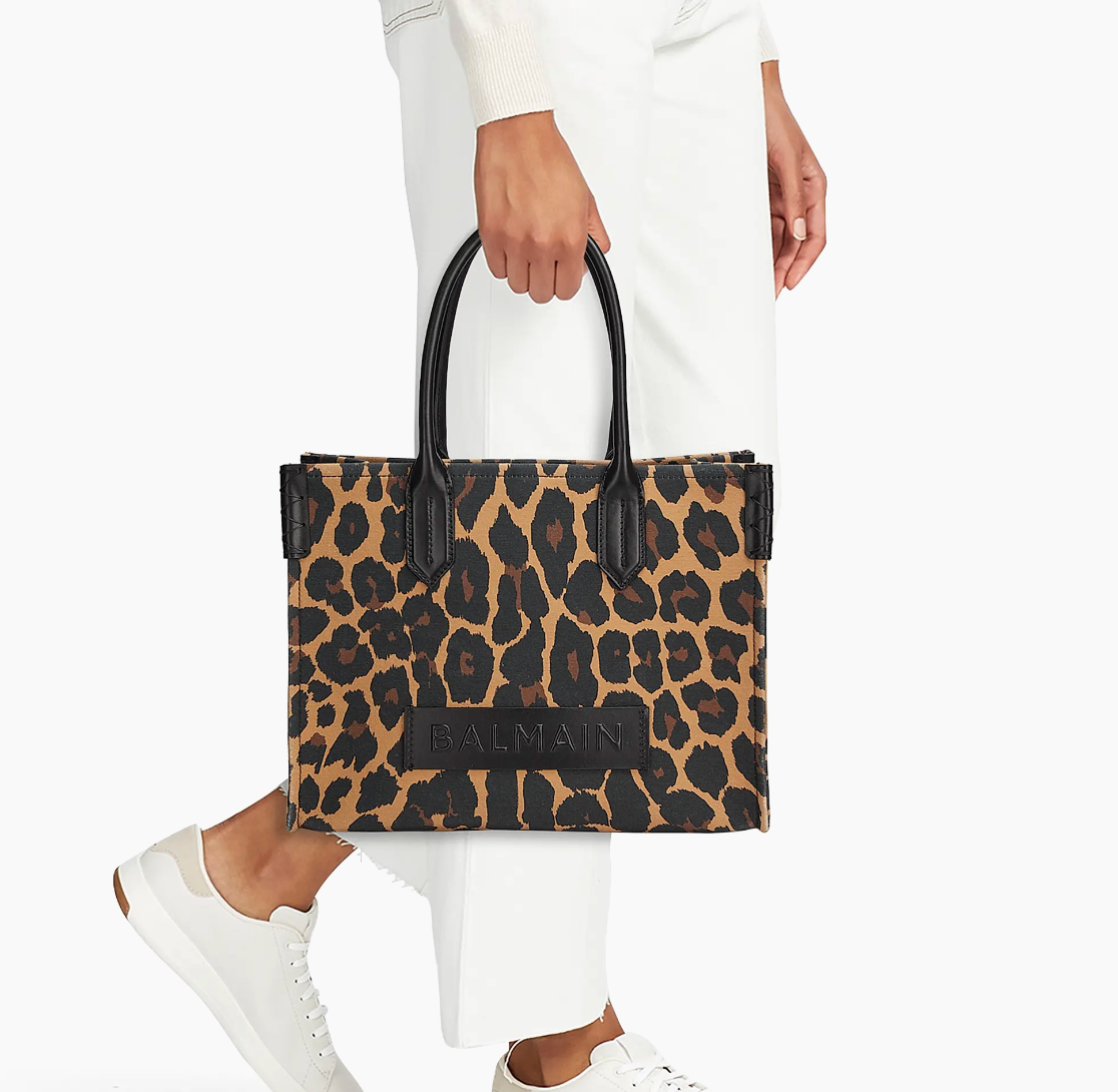 Balmain B-Army Leopard Printed Canvas Tote Bag