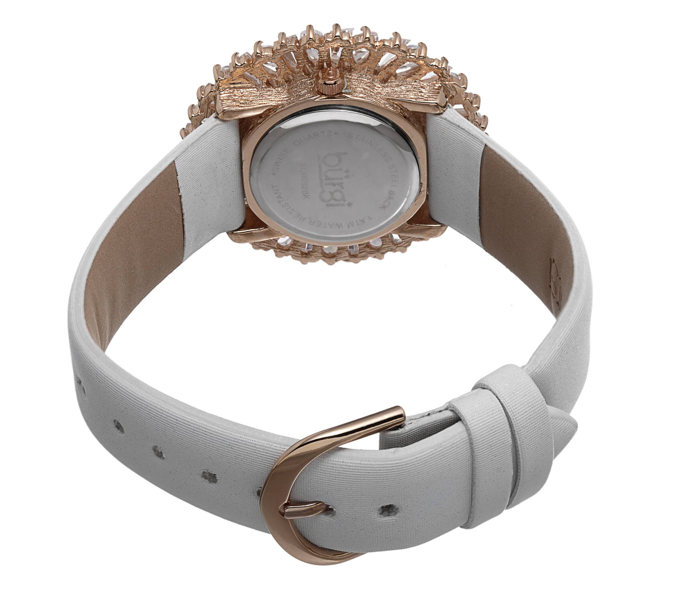 Burgi Women's Swiss Quartz Diamond White Strap Watch